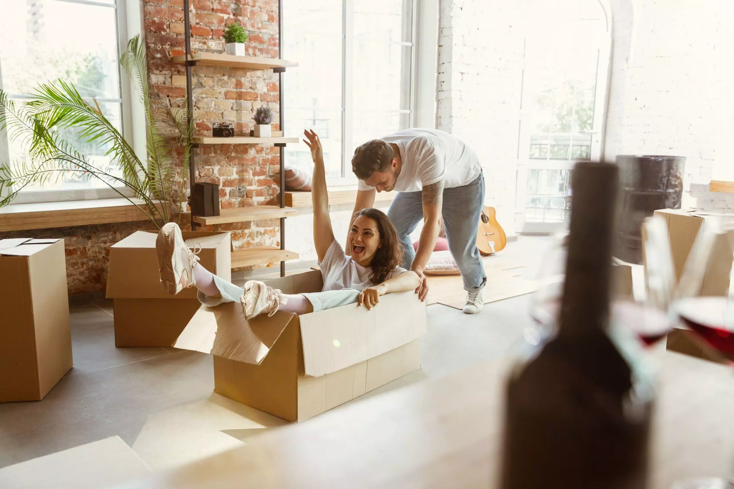 Young couple moved to a new home